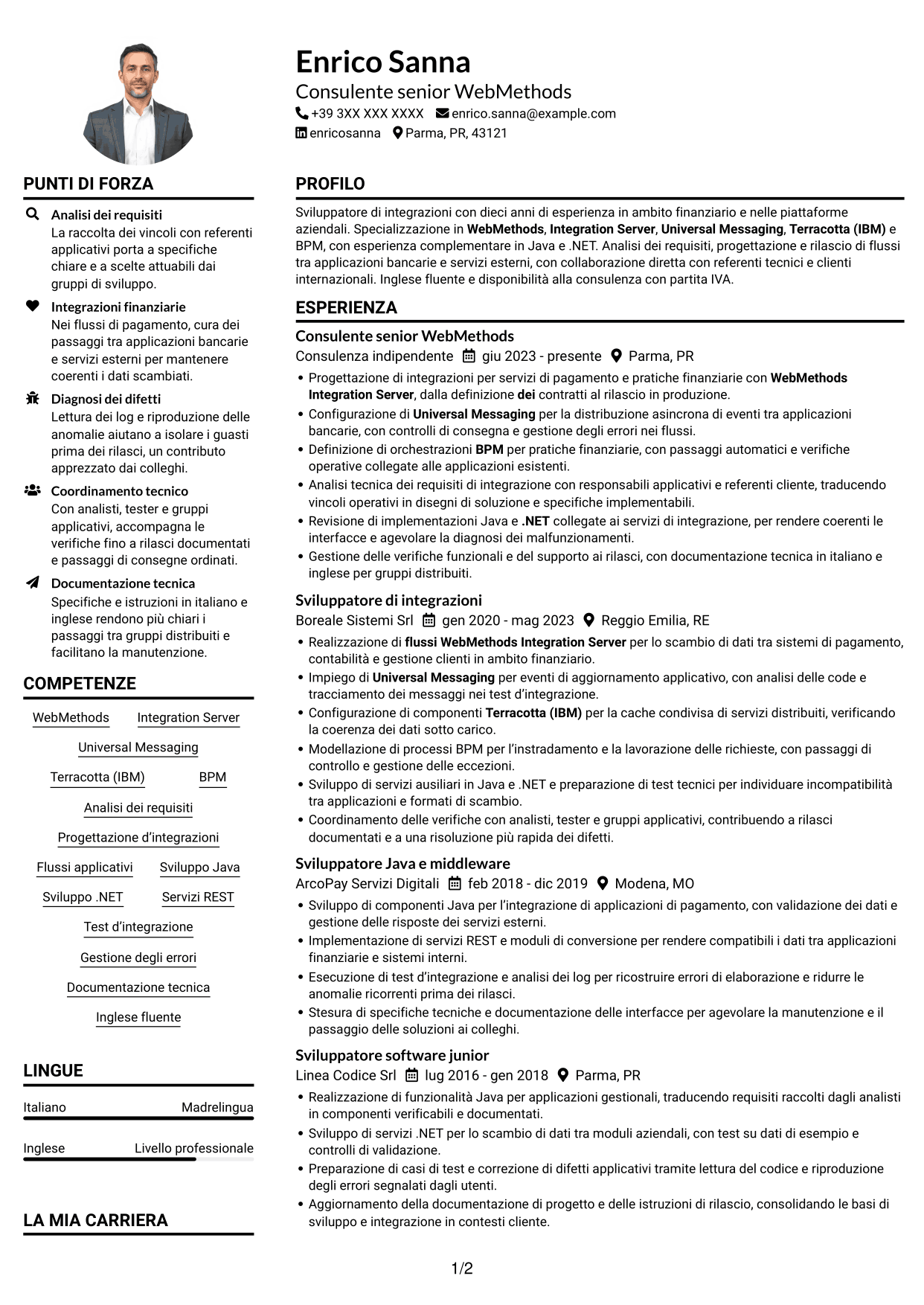 Esempio di curriculum — pagina 1