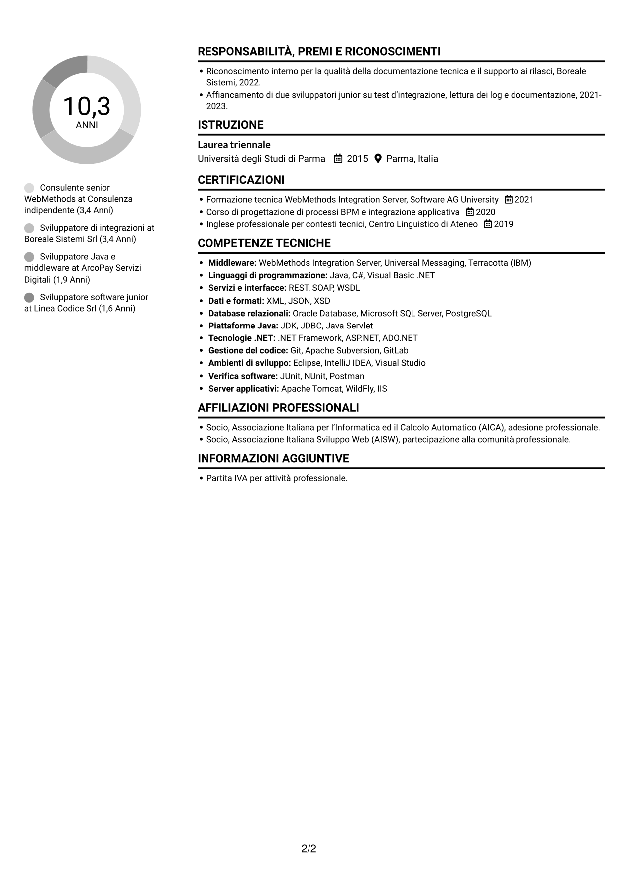 CV Compatto (formato sobrio a due colonne con foto): Sviluppatore WebMethods, pagina 2