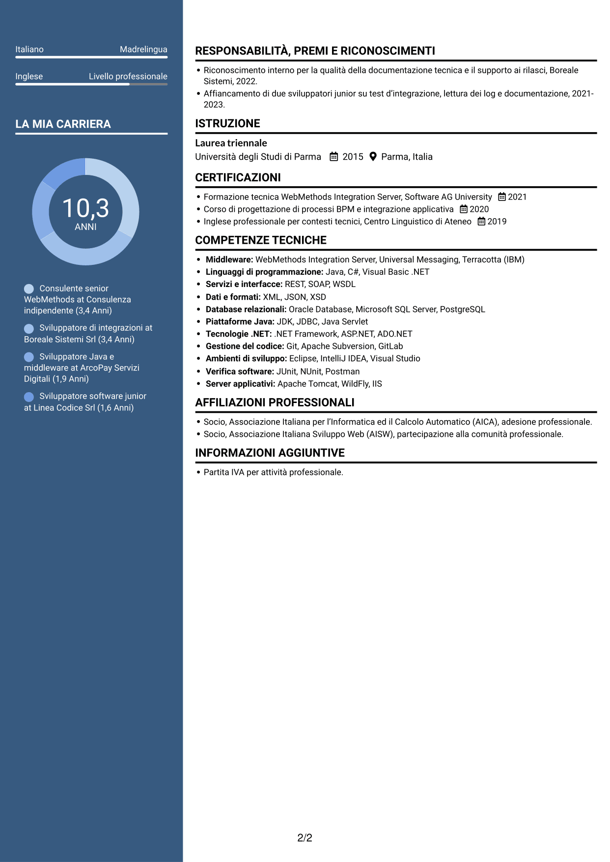 CV Signature (formato con colonna laterale colorata e foto grande): Sviluppatore WebMethods, pagina 2