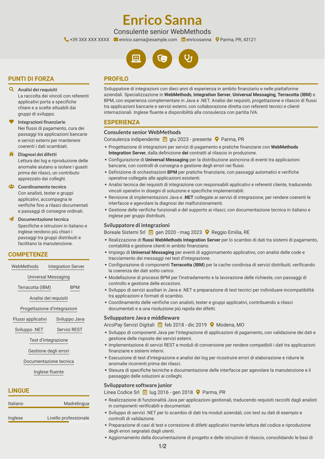 CV Dinamico (formato a due colonne con icone): Sviluppatore WebMethods, pagina 1