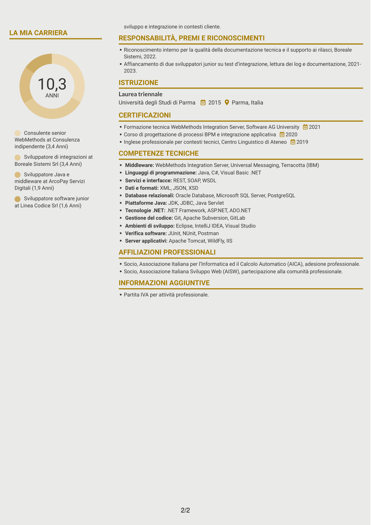 CV Dinamico (formato a due colonne con icone): Sviluppatore WebMethods, pagina 2