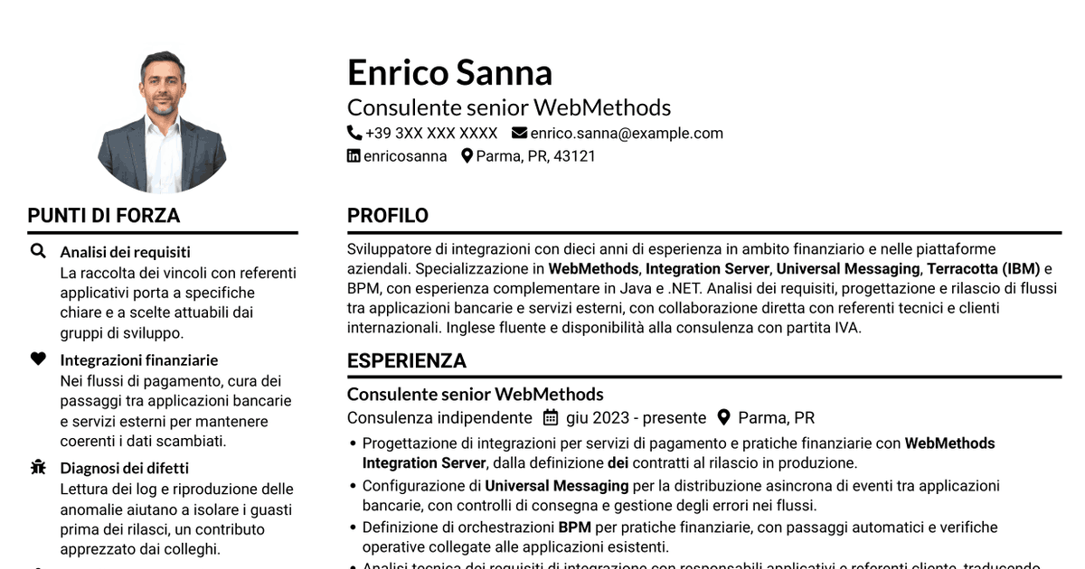 7 modelli di CV per Sviluppatore WebMethods, con esempi