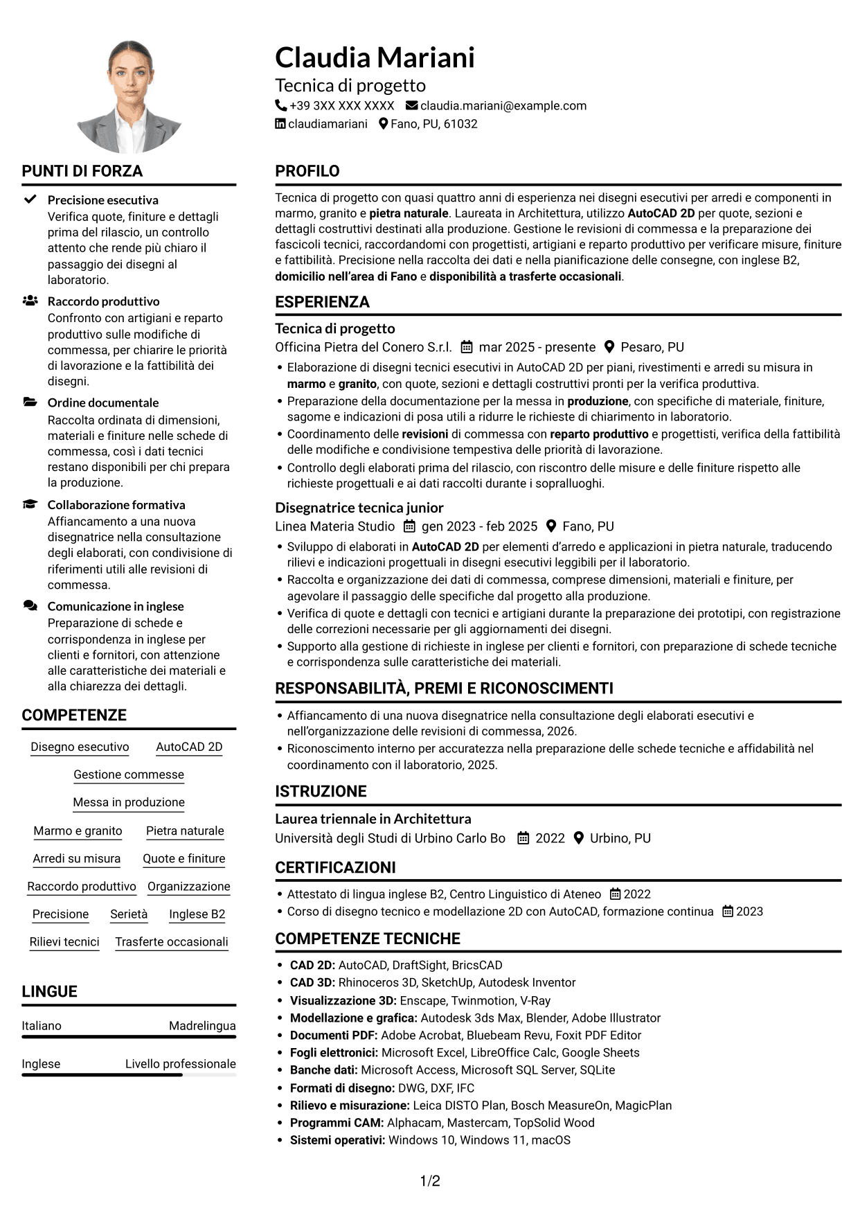 Esempio di curriculum — pagina 1