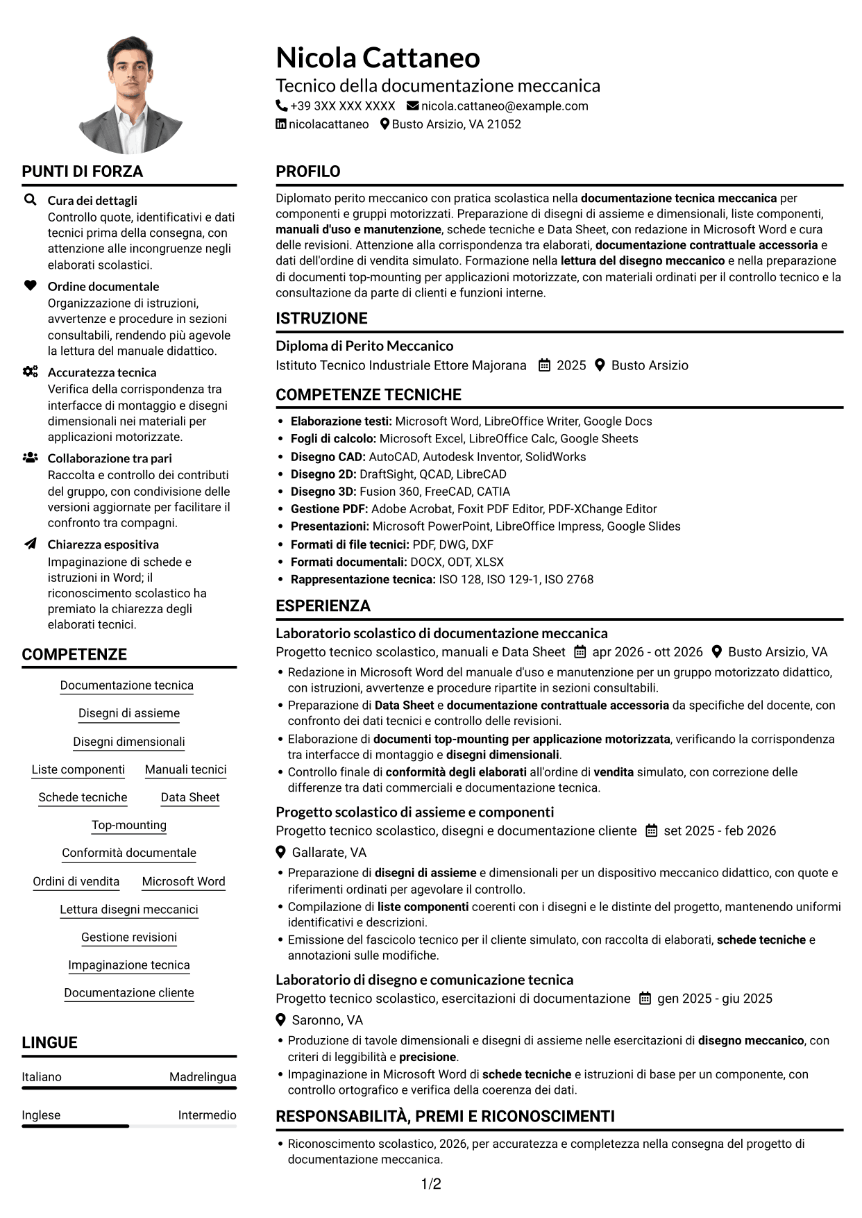 Esempio di curriculum — pagina 1