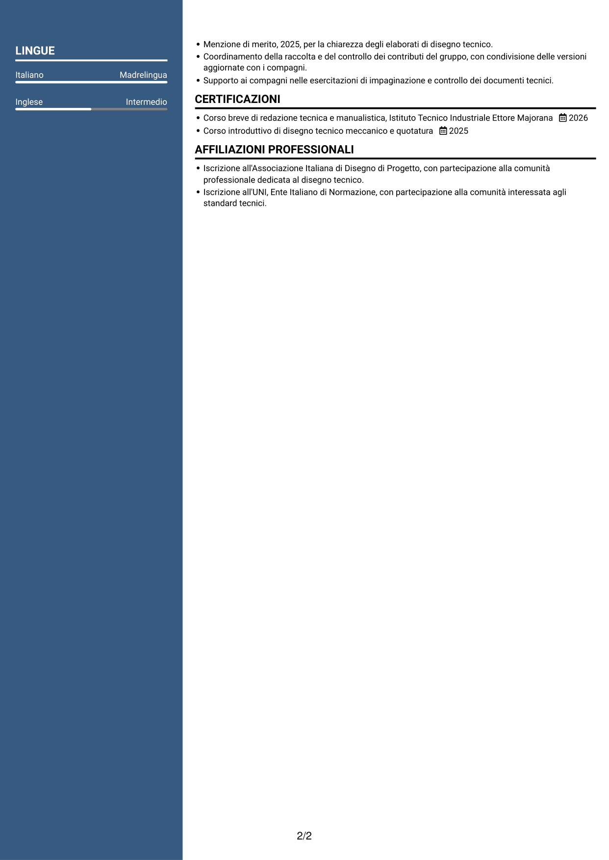 CV Signature (formato con colonna laterale colorata e foto grande): Tecnico della Documentazione - Documentazione tecnica meccanica, pagina 2