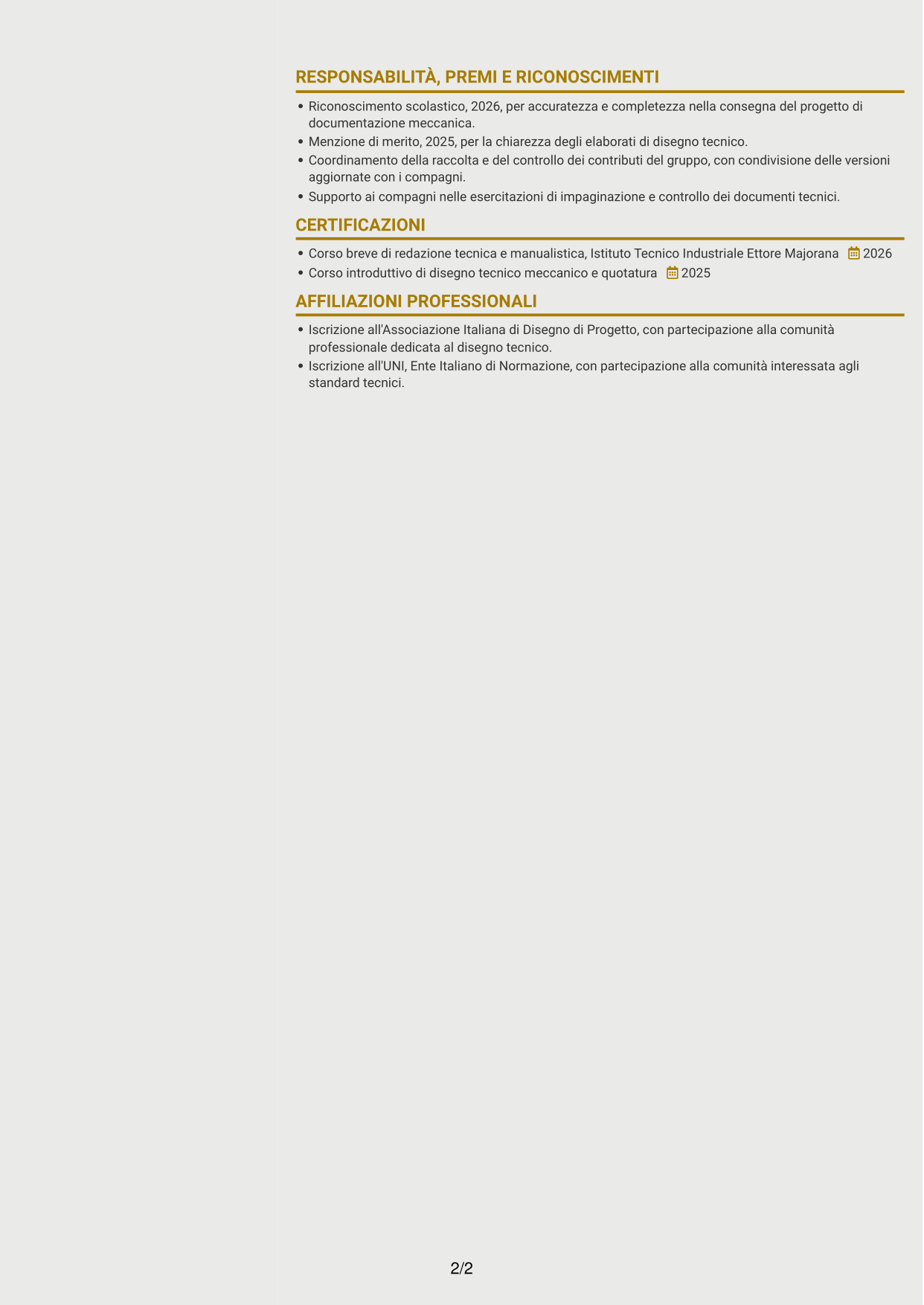 CV Dinamico (formato a due colonne con icone): Tecnico della Documentazione - Documentazione tecnica meccanica, pagina 2