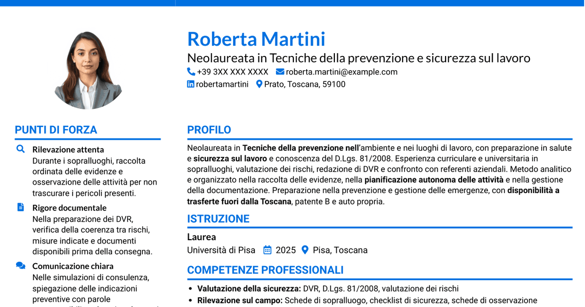 7 modelli di CV per Tecnico della prevenzione e sicurezza sul lavoro, con esempi