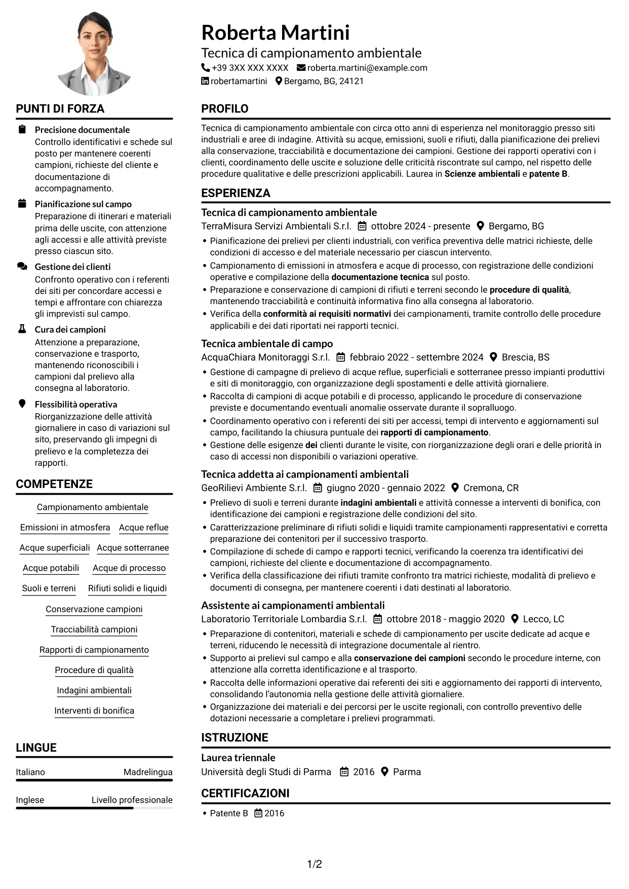 Esempio di curriculum — pagina 1