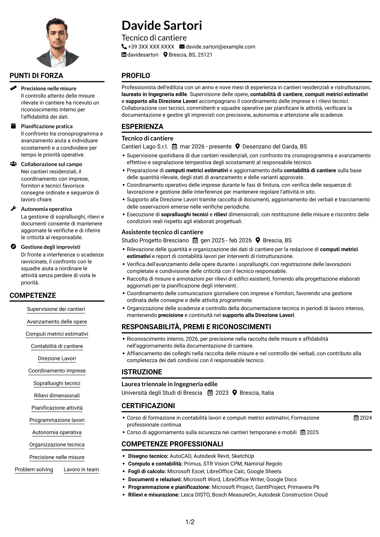 Esempio di curriculum — pagina 1