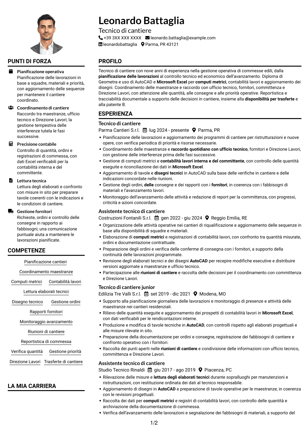 Esempio di curriculum — pagina 1