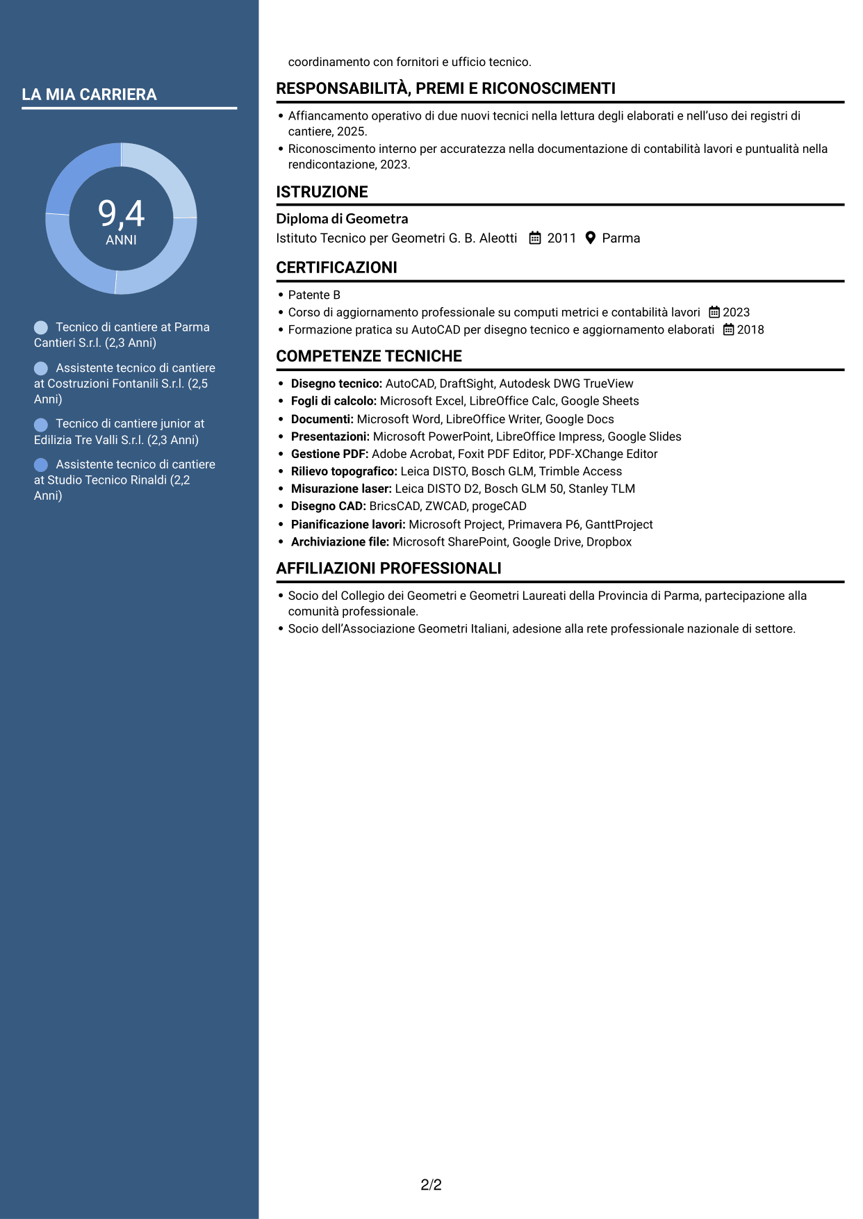 CV Signature (formato con colonna laterale colorata e foto grande): Tecnico di cantiere - Gestione commesse edili, pagina 2