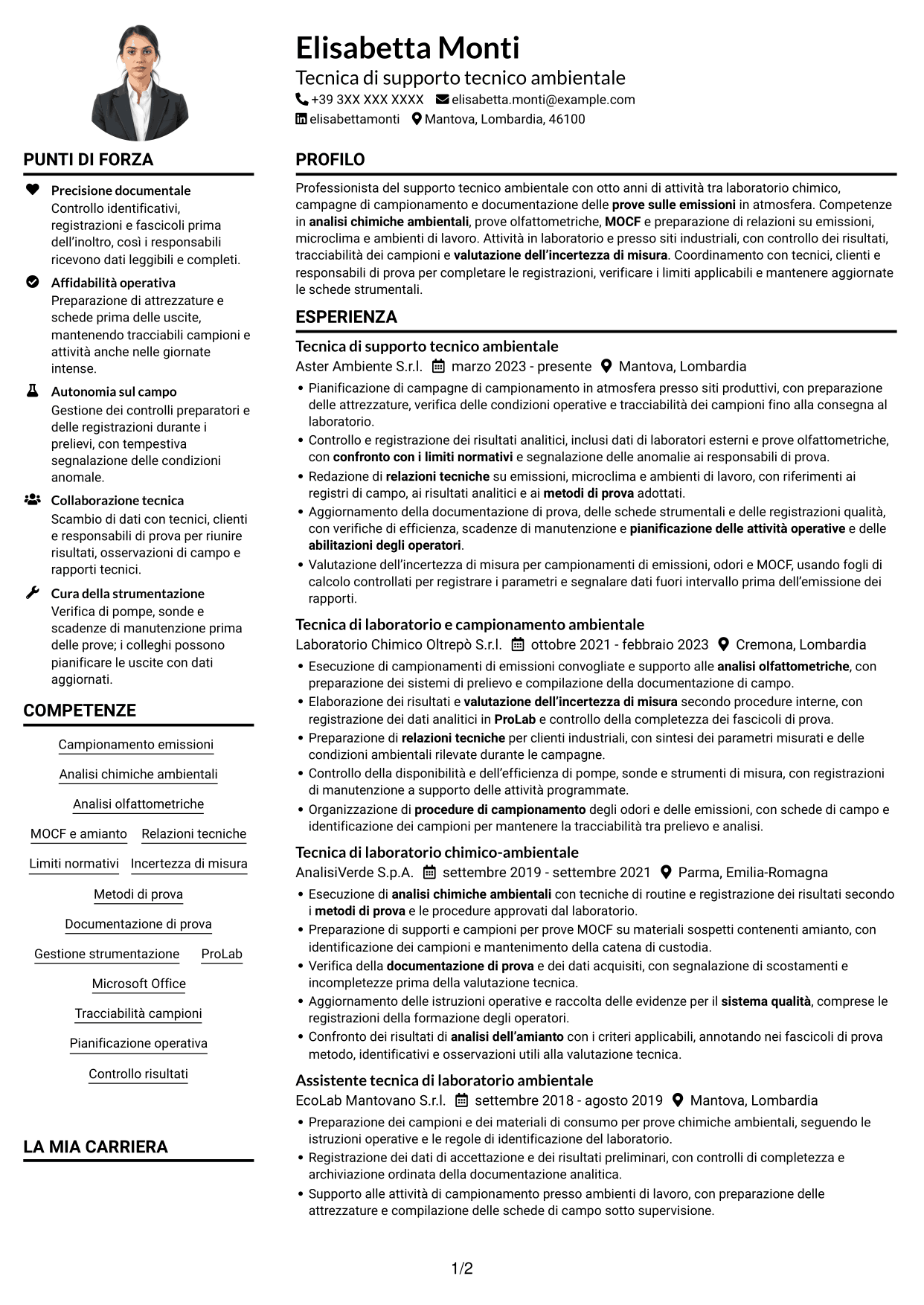 Esempio di curriculum — pagina 1