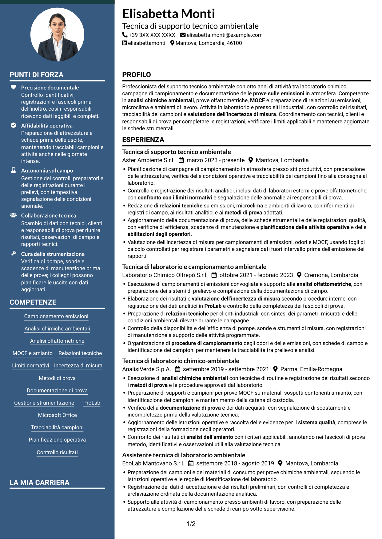 CV Elegante (formato con colonna laterale colorata e foto): Tecnico di supporto tecnico sul campo - Emissioni in atmosfera, pagina 1