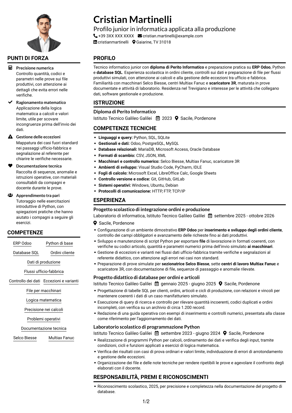 Esempio di curriculum — pagina 1