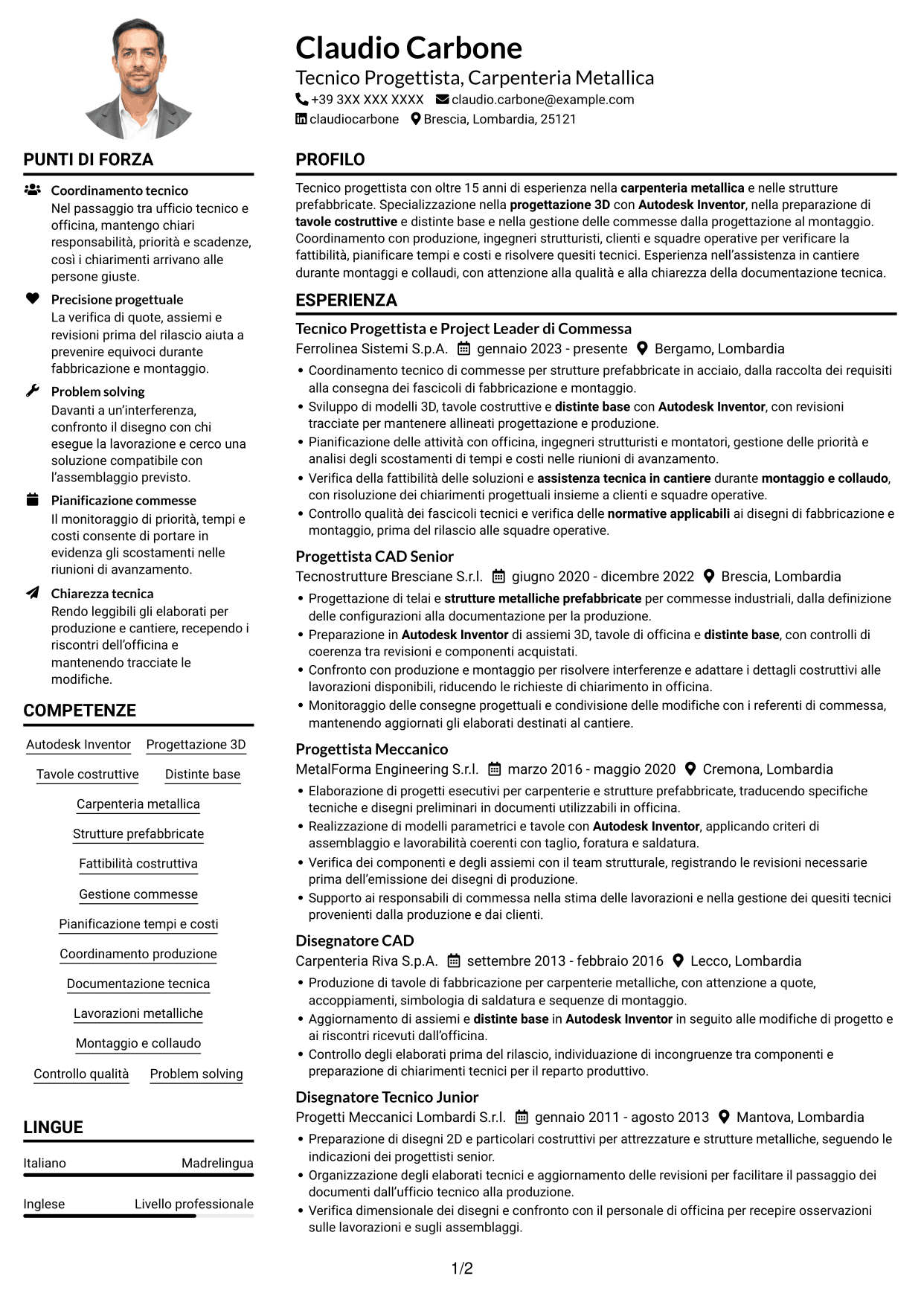 Esempio di curriculum — pagina 1