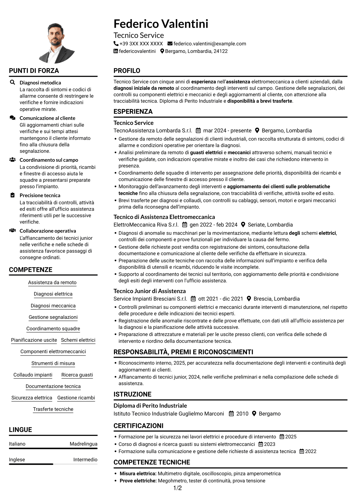 Esempio di curriculum — pagina 1