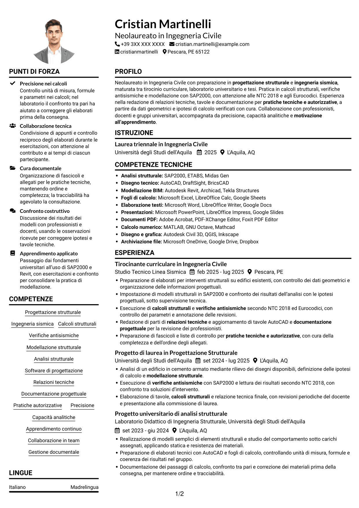 Esempio di curriculum — pagina 1