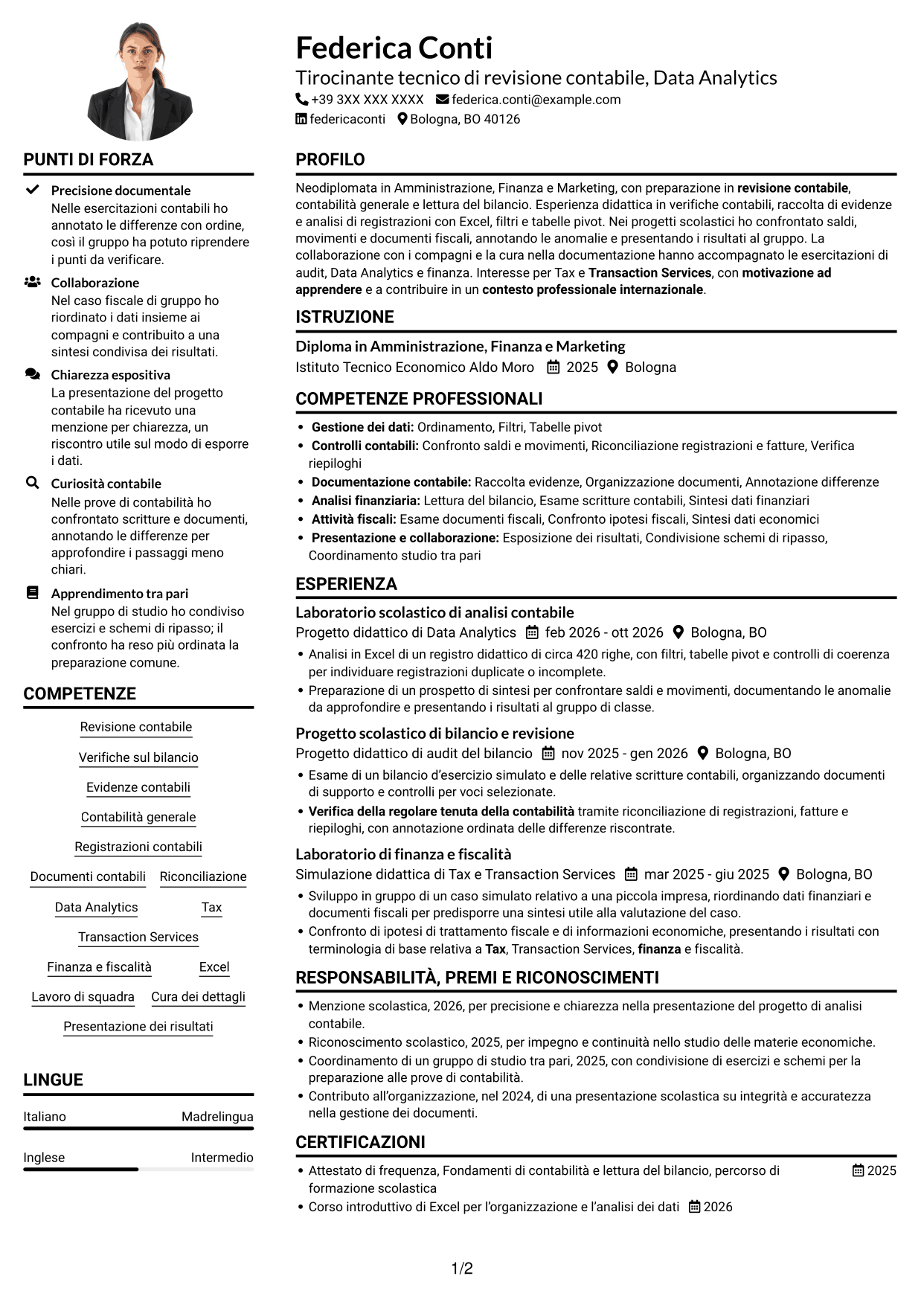 Esempio di curriculum — pagina 1