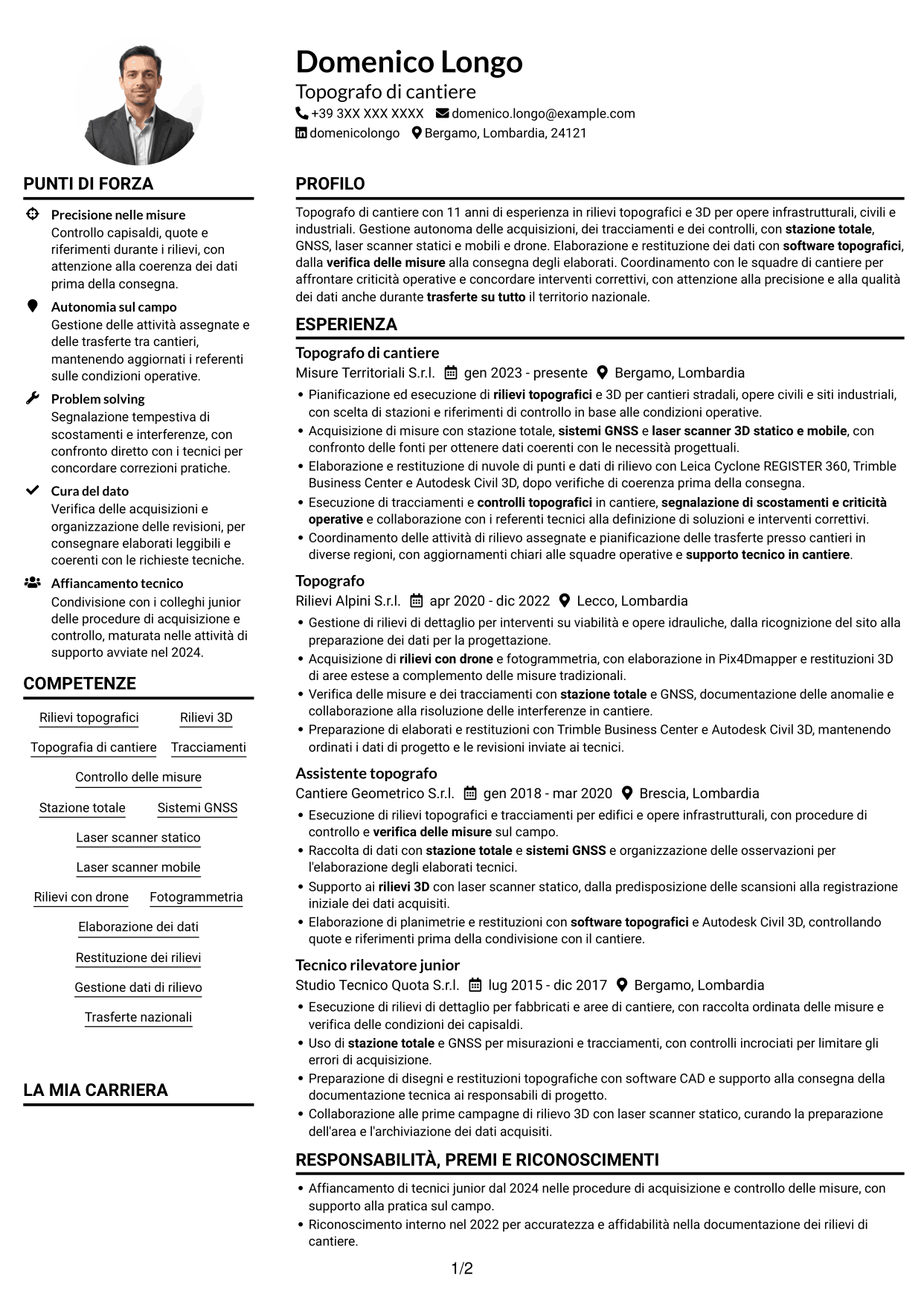 Esempio di curriculum — pagina 1