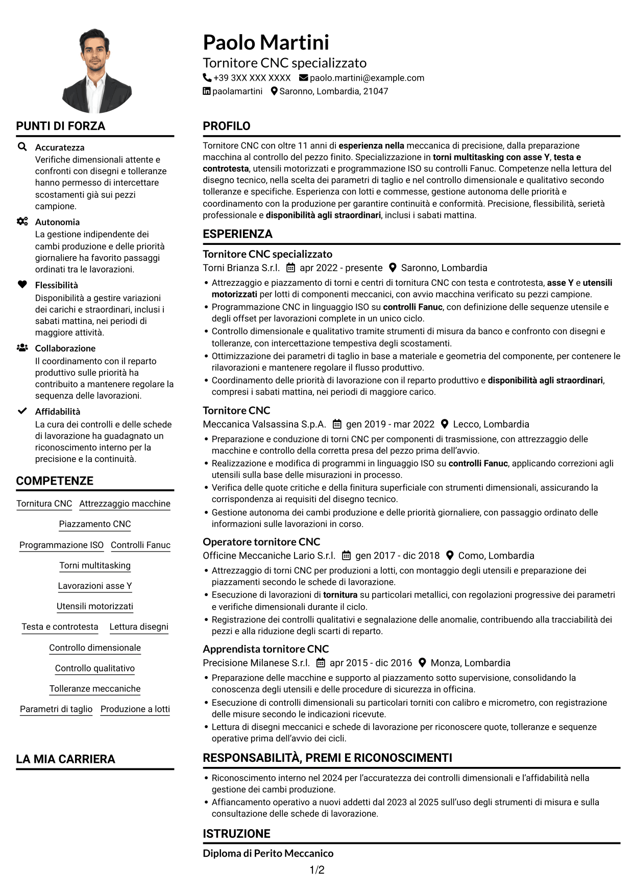 Esempio di curriculum — pagina 1