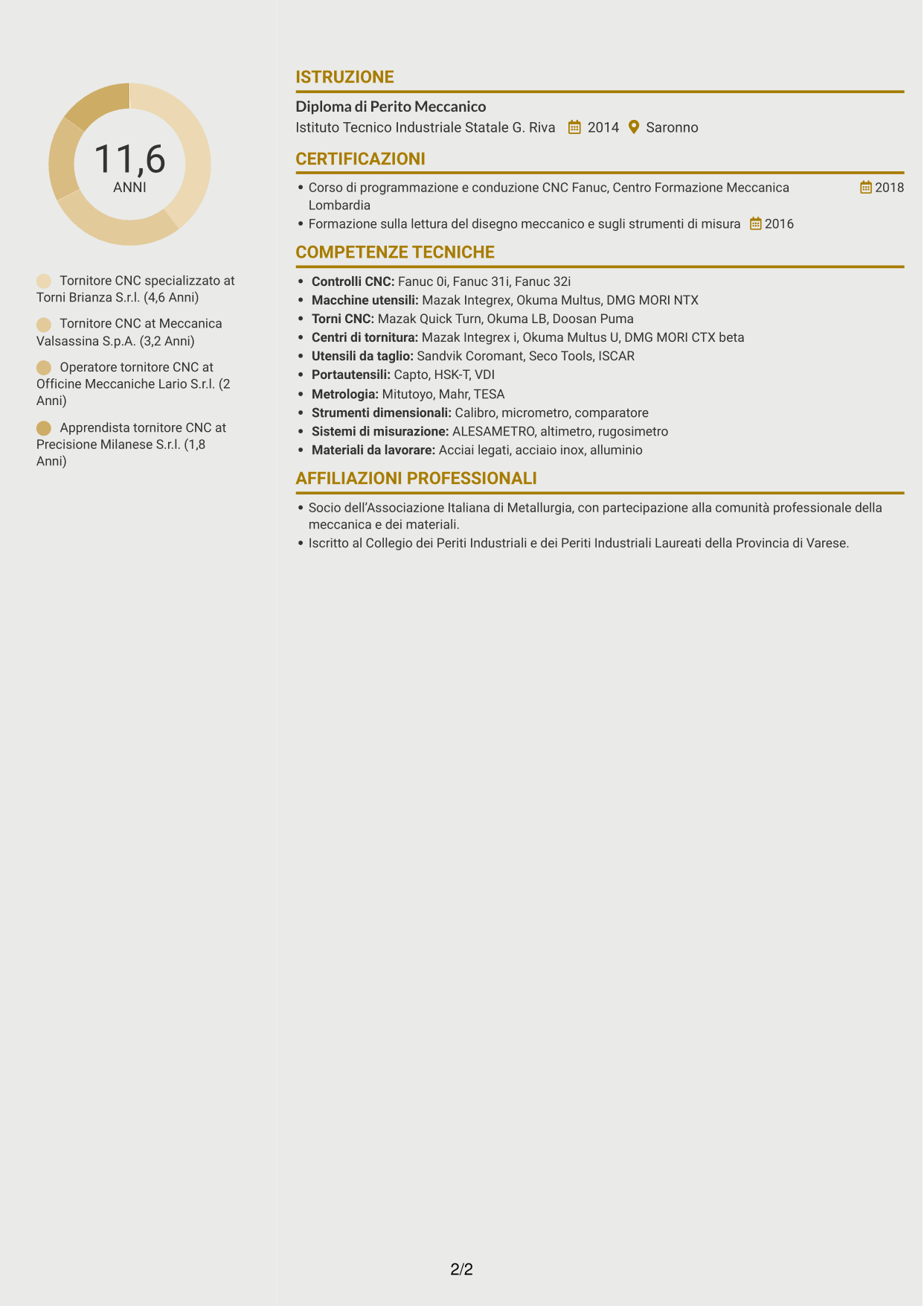 CV Dinamico (formato a due colonne con icone): Tornitore CNC - Torni multitasking con asse Y, pagina 2