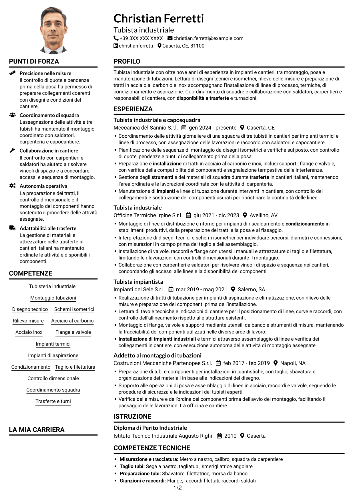 Esempio di curriculum — pagina 1