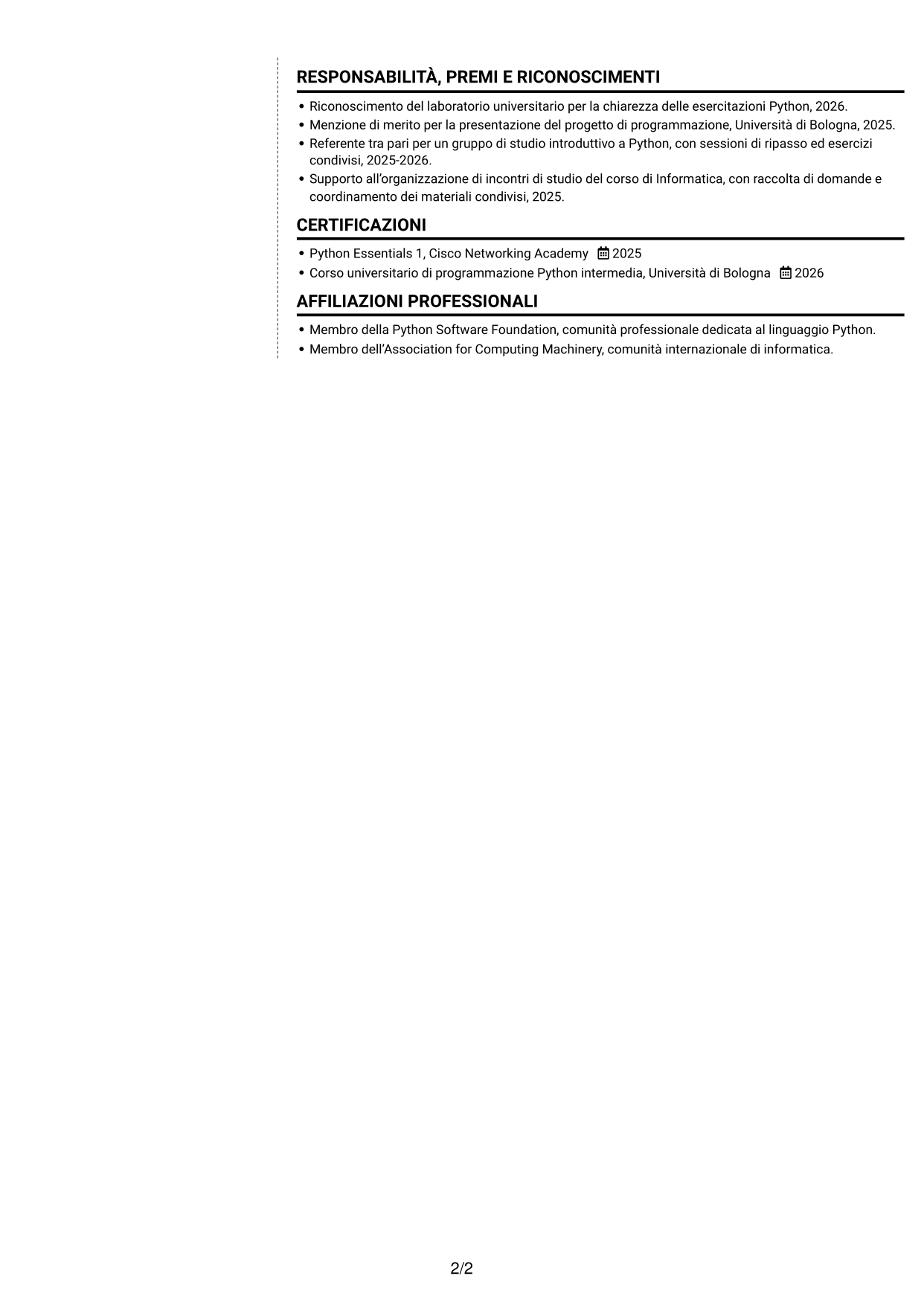 CV Moderno (formato a due colonne con foto a sinistra e separatore): Tutor di Python - Didattica online per ragazzi, pagina 2