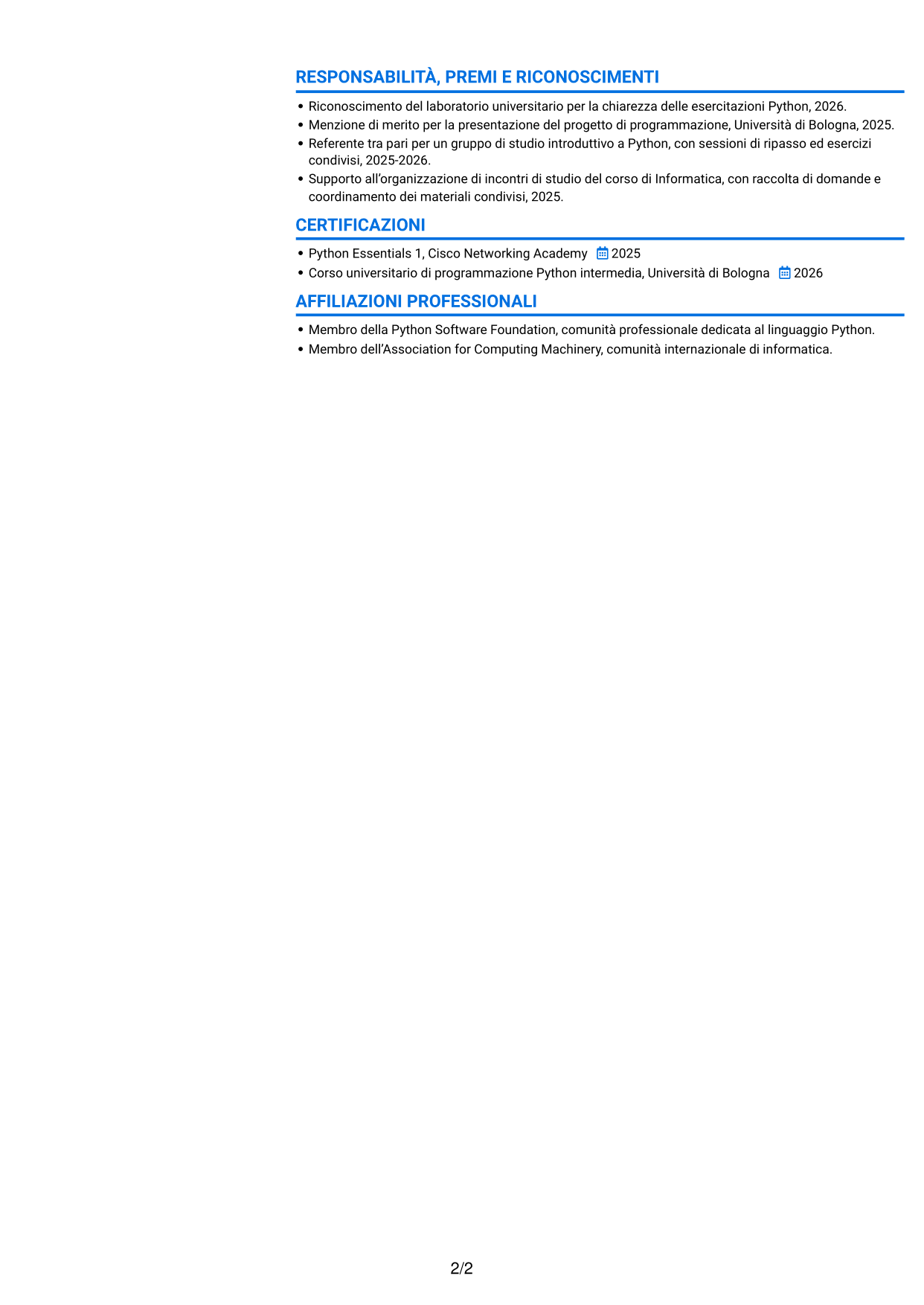 CV Audace (formato a due colonne con accenti colorati e foto): Tutor di Python - Didattica online per ragazzi, pagina 2