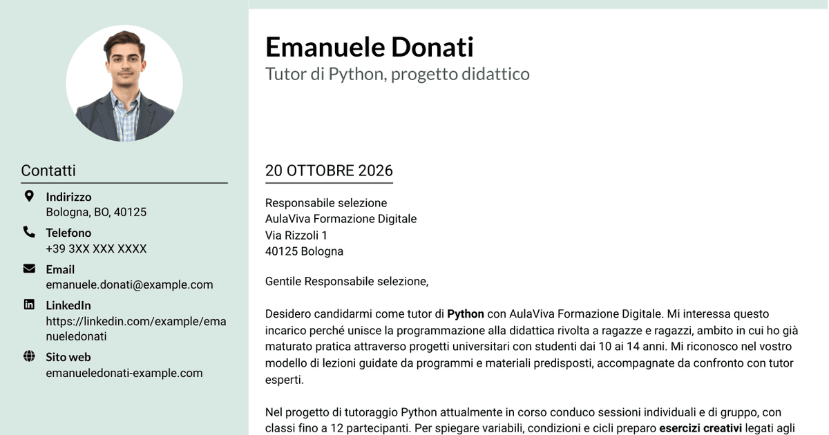 7 modelli di lettera di presentazione per Tutor di Python - Didattica online per ragazzi, con esempi