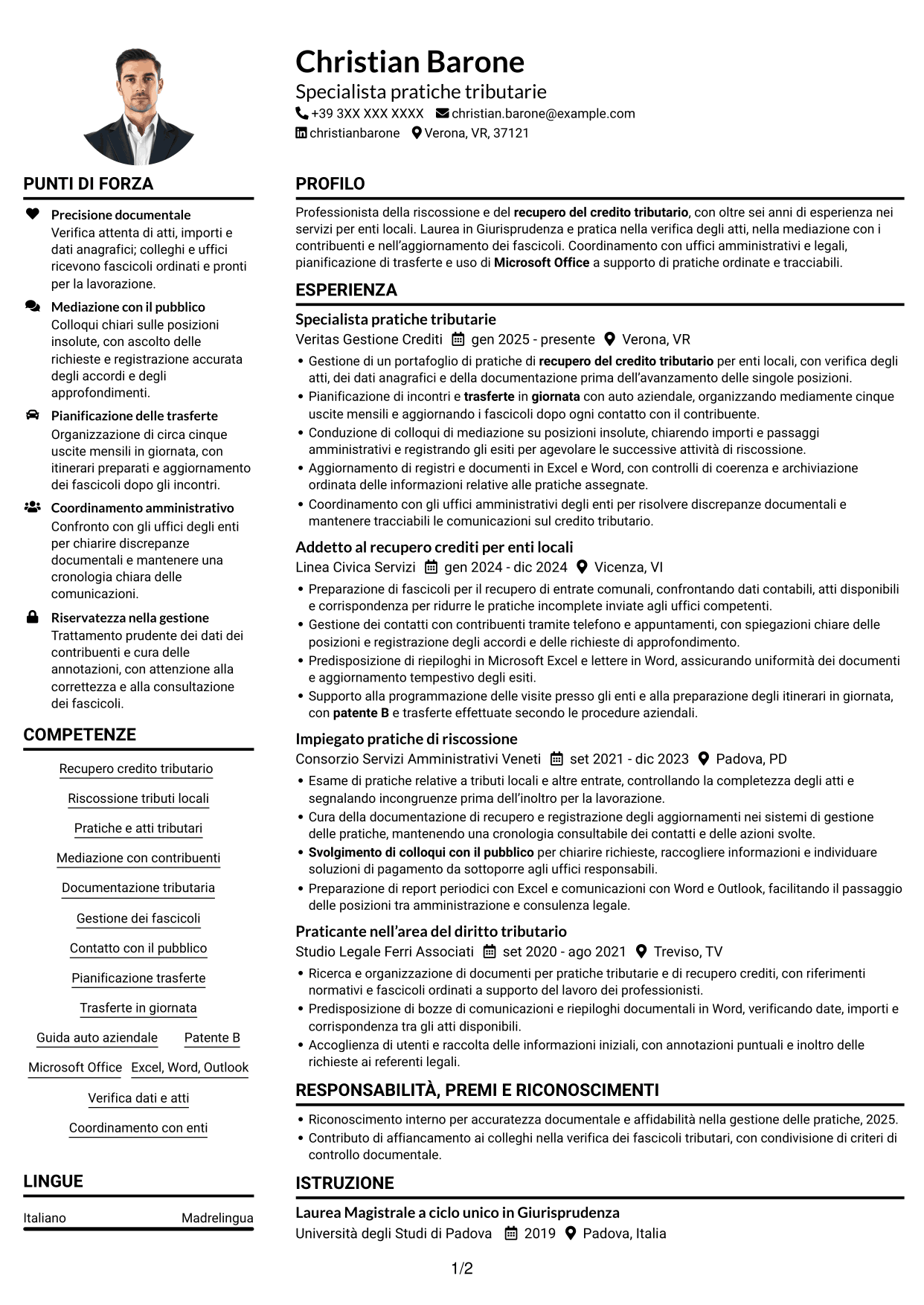 Esempio di curriculum — pagina 1