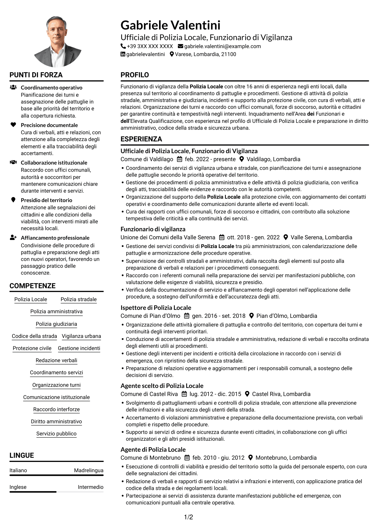 Esempio di curriculum — pagina 1