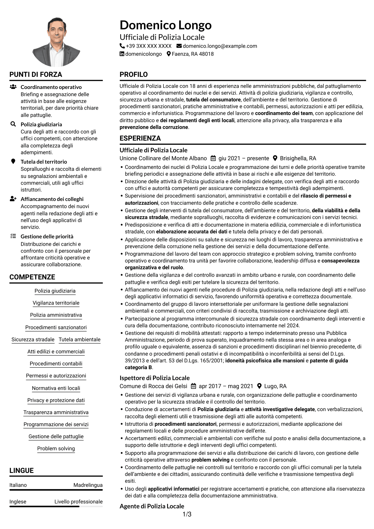 Esempio di curriculum — pagina 1