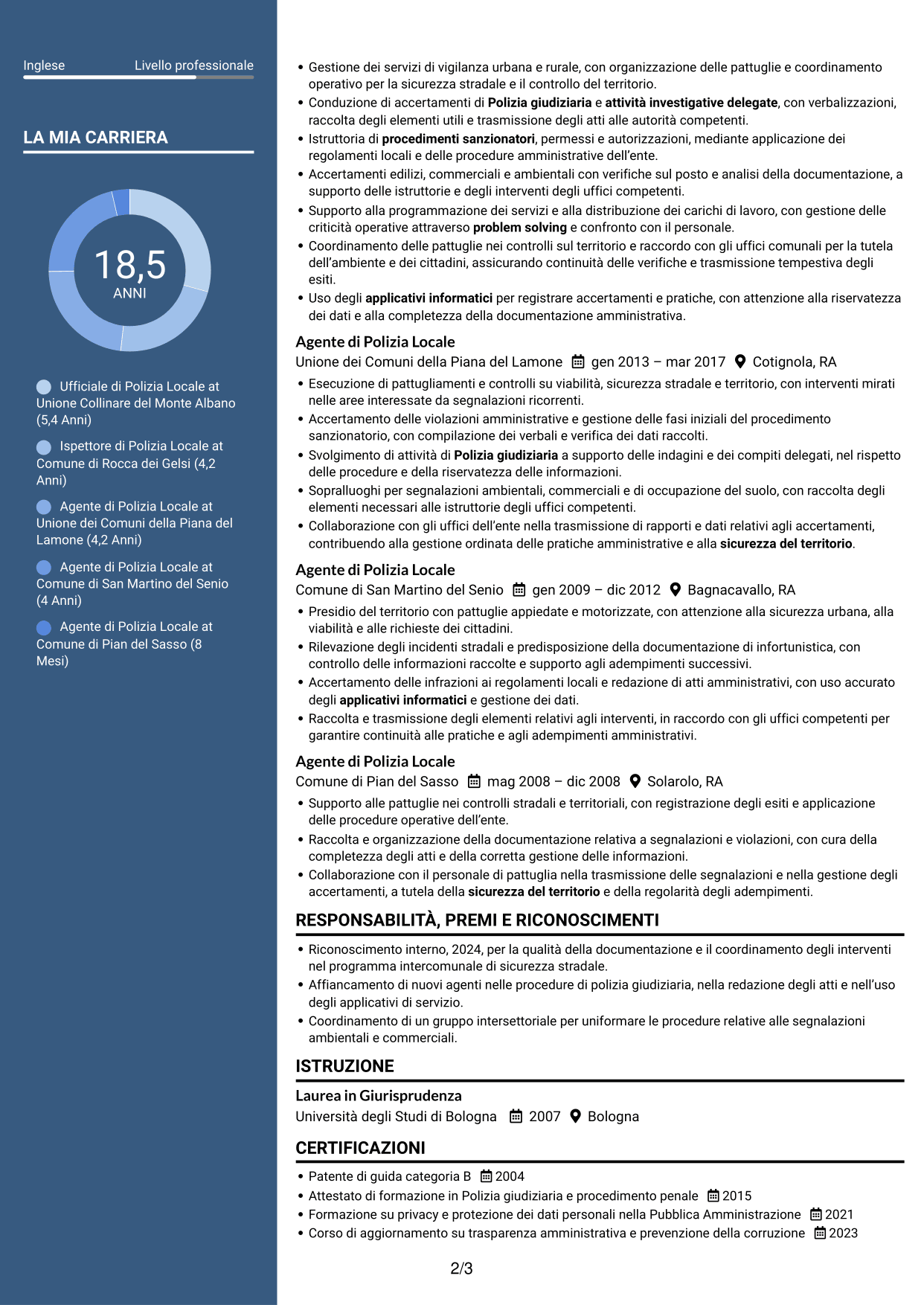 CV Elegante (formato con colonna laterale colorata e foto): Ufficiale di Polizia Locale - Vigilanza e polizia giudiziaria, pagina 2