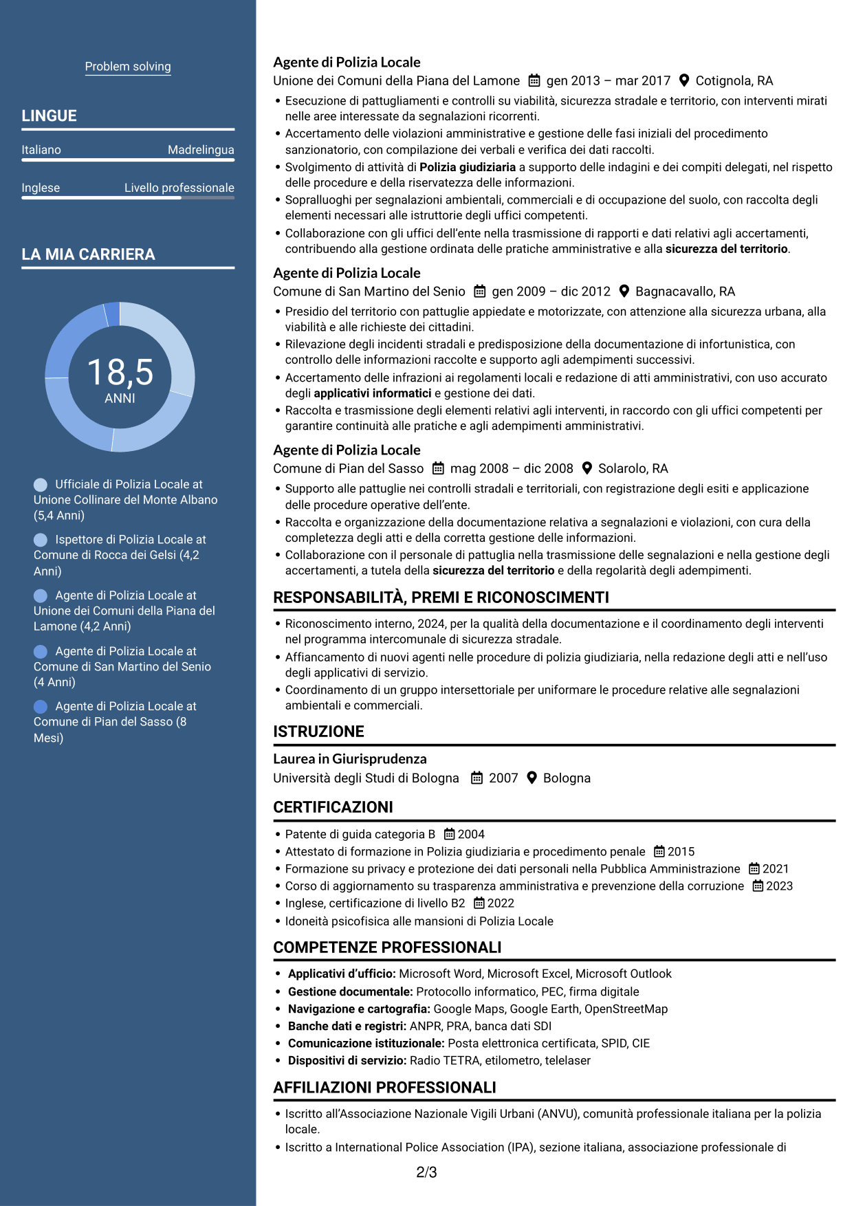 CV Signature (formato con colonna laterale colorata e foto grande): Ufficiale di Polizia Locale - Vigilanza e polizia giudiziaria, pagina 2