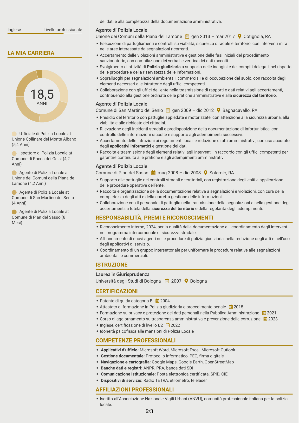 CV Dinamico (formato a due colonne con icone): Ufficiale di Polizia Locale - Vigilanza e polizia giudiziaria, pagina 2