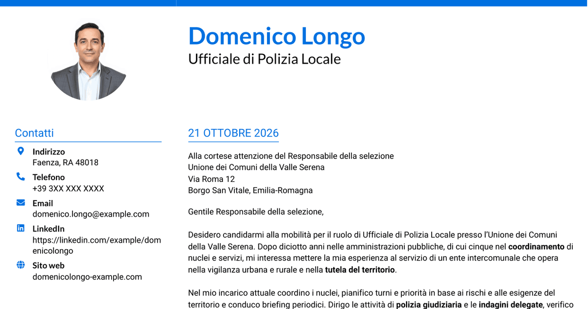 7 modelli di lettera di presentazione per Ufficiale di Polizia Locale - Vigilanza e polizia giudiziaria, con esempi