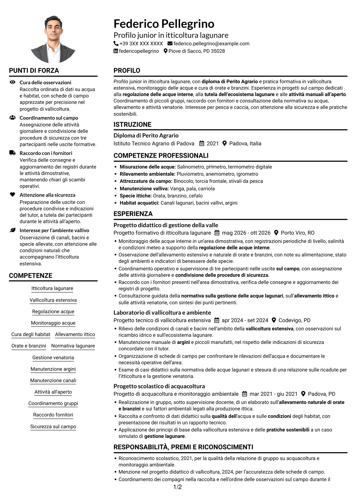 Esempio di curriculum — pagina 1