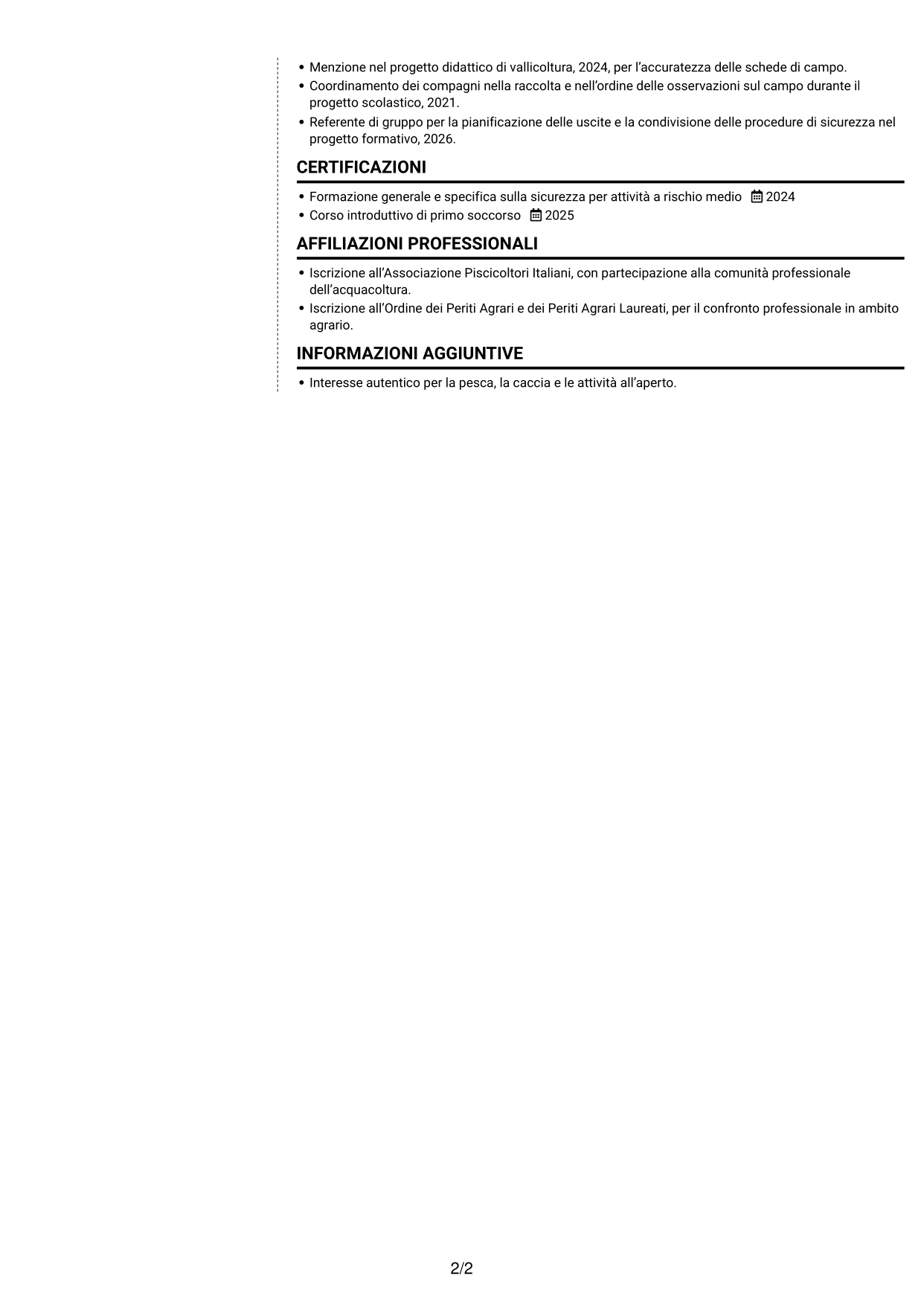 CV Moderno (formato a due colonne con foto a sinistra e separatore): Vice capo valle - Itticoltura lagunare, pagina 2