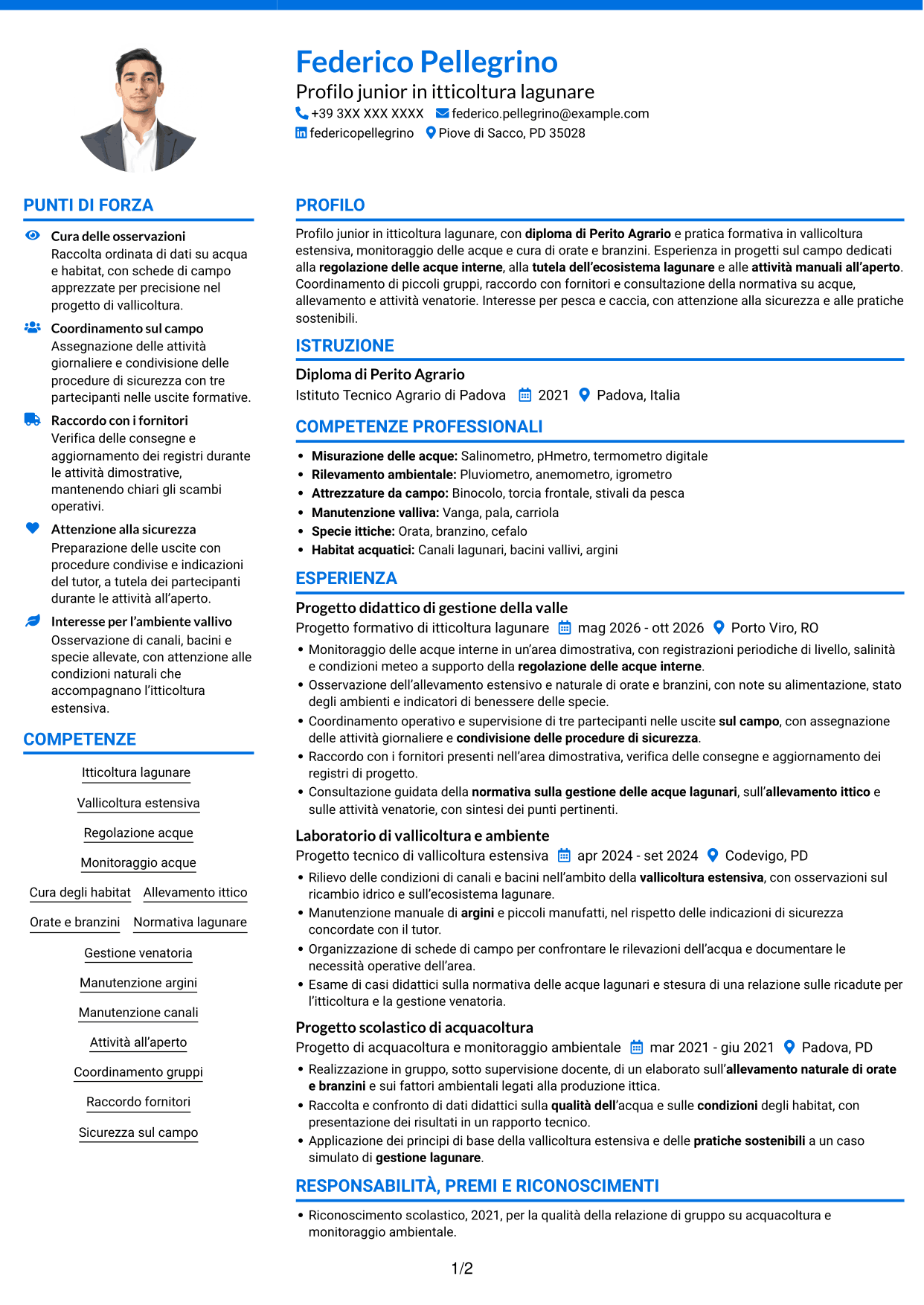 CV Audace (formato a due colonne con accenti colorati e foto): Vice capo valle - Itticoltura lagunare, pagina 1