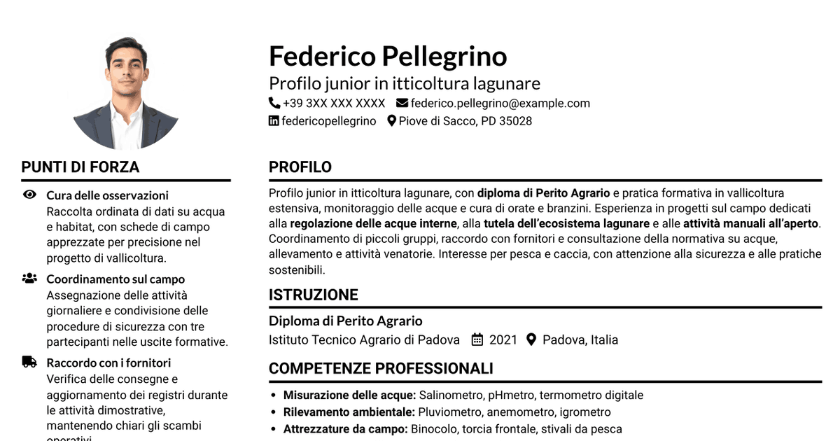 7 modelli di CV per Vice capo valle - Itticoltura lagunare, con esempi